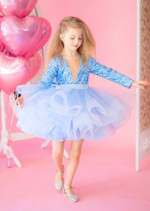 Long Sleeves Beaded Puffy Flower Girl Dress